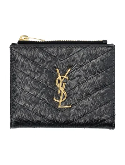 Saint Laurent Cassandre Bi-fold Wallet In Black