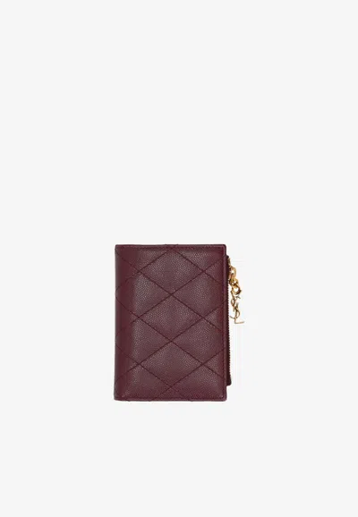 Saint Laurent Cassandre Bijou Leather Bi-fold Wallet In Burgundy