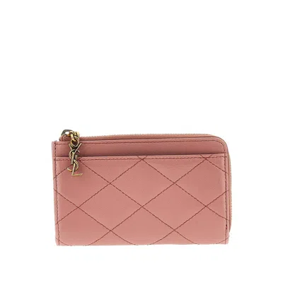 Saint Laurent 'cassandre Bijou' Leather Card Holder In Pink