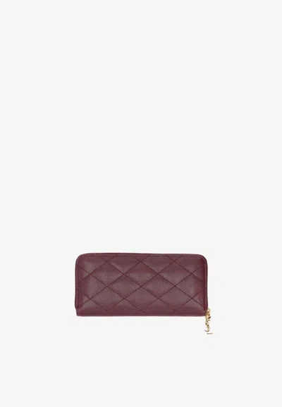 Saint Laurent Cassandre Bijou Leather Zip-around Wallet In Burgundy