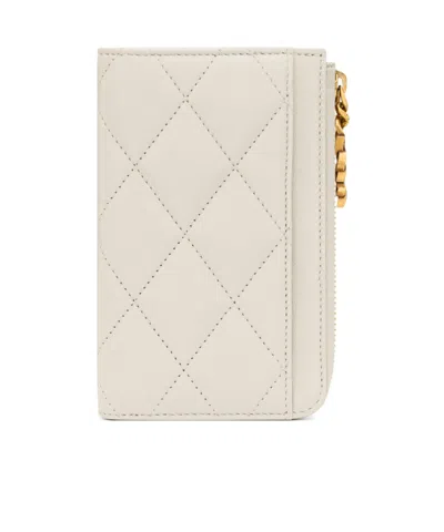 Saint Laurent Cassandre Bijou Zipper Card Holder In Neutral