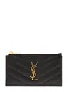 Saint Laurent 'cassandre' Black Embossed Card Holder With Zip And Logo In Leather Woman Saint Lauren In Multicolor