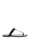 Saint Laurent Cassandra Flat Sole Metallic Toe Strap Sandals In Black