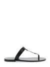 Saint Laurent Cassandre Black Flat Sandals With A T-strap In Leather Woman In Black