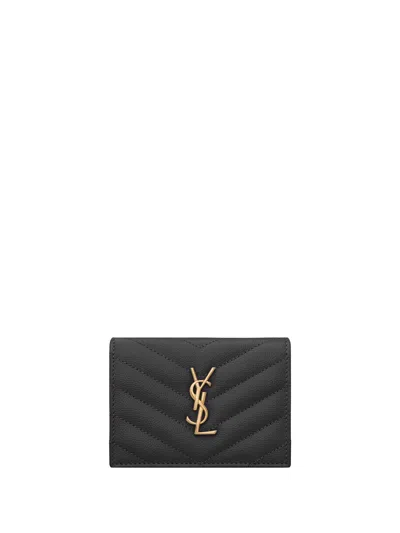 Saint Laurent Cassandre Black Grain De Poudre Card Holder