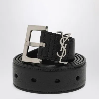 Saint Laurent Cassandre Black Leather Belt Men