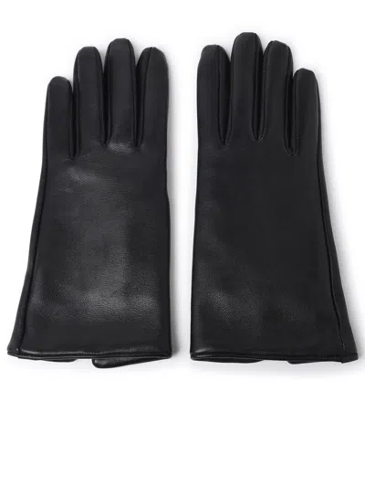 Saint Laurent 'cassandre' Black Leather Short Gloves Woman