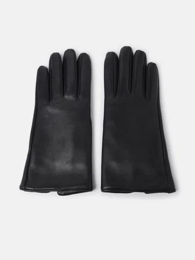 Saint Laurent 'cassandre' Black Leather Short Gloves