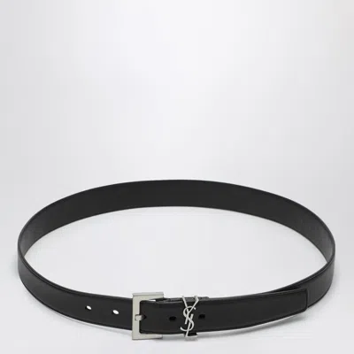 Saint Laurent Cinturon Negro Hebilla Logo Plateado In Black