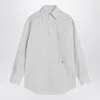 Saint Laurent Grey Shirt With Cassandre Embroidery And All-over Striped Motif In Cotton Woman In White
