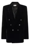 Saint Laurent Velvet Double-breasted Jacket Button Detailing In Black
