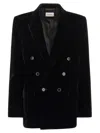 Saint Laurent Cassandre Double-breasted Wool Gabardine Blazer In Black