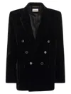 Saint Laurent Black Velvet Double-breasted Blazer In Black