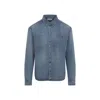 Saint Laurent Blue Long Sleeves Logo Denim Shirt In Blue