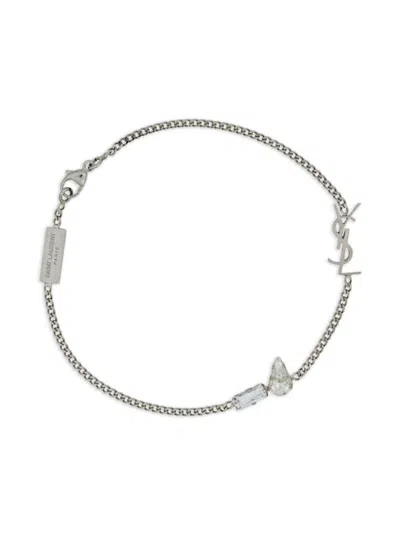 Saint Laurent Monogram-logo Gemstone Bracelet In Silver