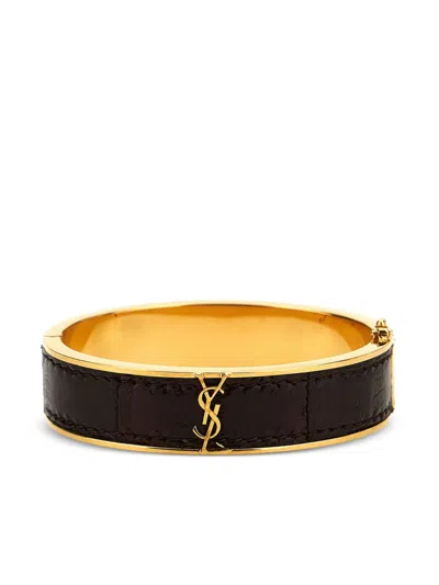 Saint Laurent 'ysl' Leather Inlay Bracelet In Multicolor