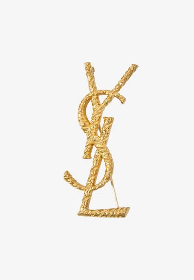 Saint Laurent Cassandre Brass Brooch In Gold