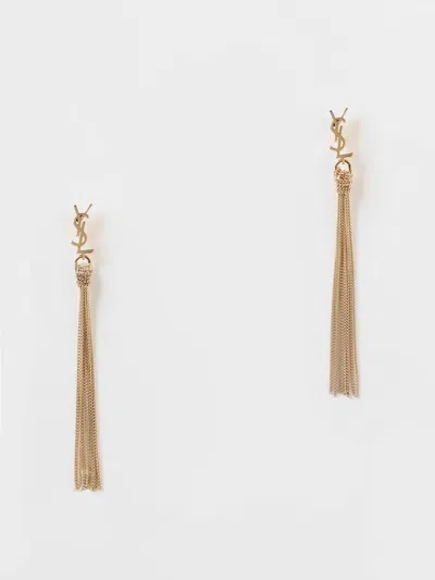 Saint Laurent Cassandre Brass Tassel Earrings In Transparent