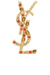 Saint Laurent Embellished Cassandre Brooch In Or Laiton  Marron  & Ora