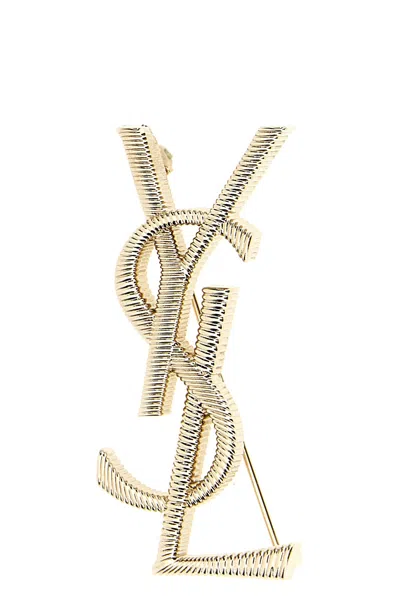 Saint Laurent 'cassandre' Brooch In Gold
