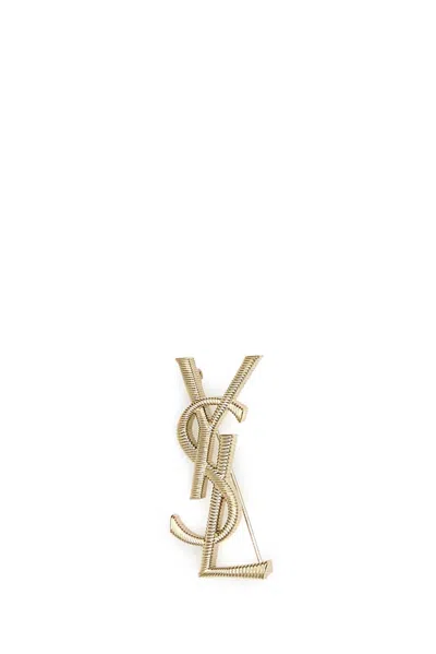 Saint Laurent Cassandre Brooch In Gray