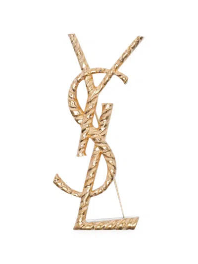 Saint Laurent Cassandre Rope Brooch In Gold