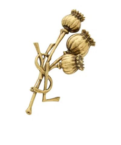 Saint Laurent Cassandre Brooch In Tonglu Gold