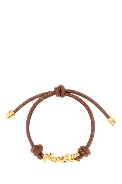 Saint Laurent Cassandre Leather Cord Bracelet In Brown