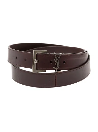 Saint Laurent 'cassandre' Brown Belt With Logo Detail In Leather Man In Multicolor