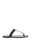 Saint Laurent Cassandra Flat Sole Metallic Toe Strap Sandals In Brown