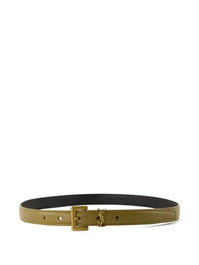 Saint Laurent Cassandre Buckle Belt In Green
