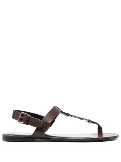 Saint Laurent Cassandre Buckle-fastening Sandals In Brown