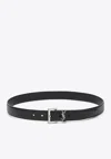 Saint Laurent Cassandre Buckle Grained Leather Belt In Black