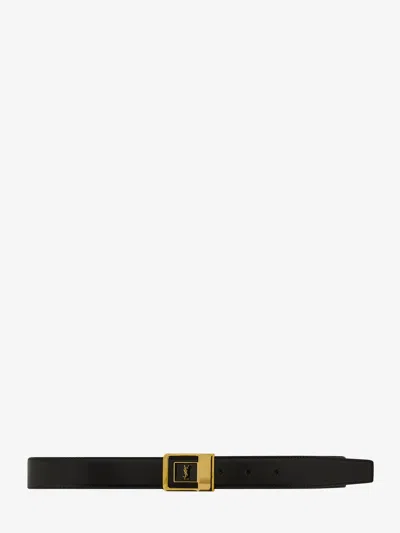 Saint Laurent Cassandre Buckle Leather Belt In Black