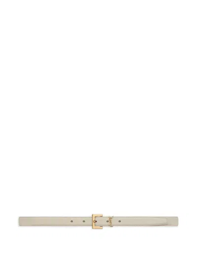Saint Laurent Cassandre Buckled Leather Belt In Neutral
