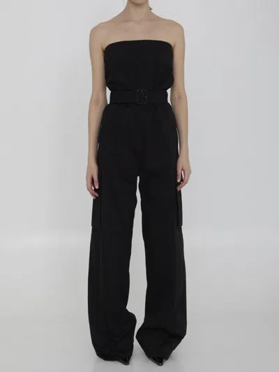 Saint Laurent Cassandre Strapless Jumpsuit In Cotton Drill In Black