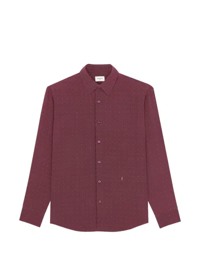 Saint Laurent Cassandre Buttoned Dotted Shirt In Burgundy
