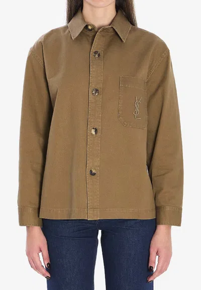 Saint Laurent Cassandre Buttoned Shirt In Green
