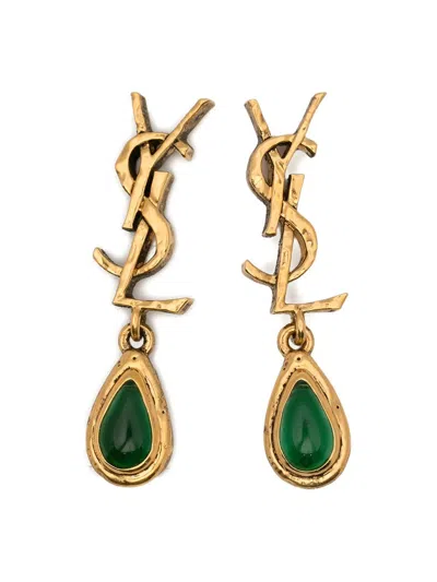 Saint Laurent Cassandre Cabochon Drop Earrings Gemstone In Gold