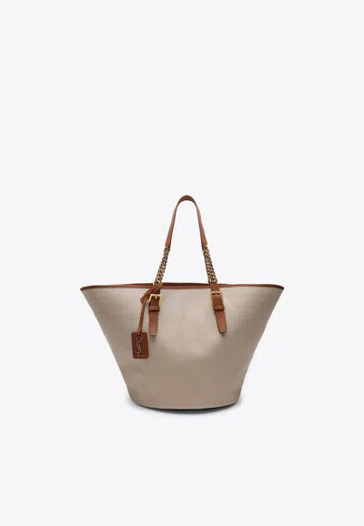 Saint Laurent Cassandre Canvas Tote Bag In Brown