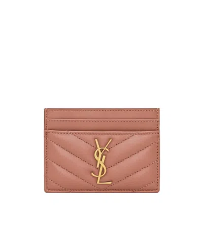 Saint Laurent Cassandre Card Bag In Pink