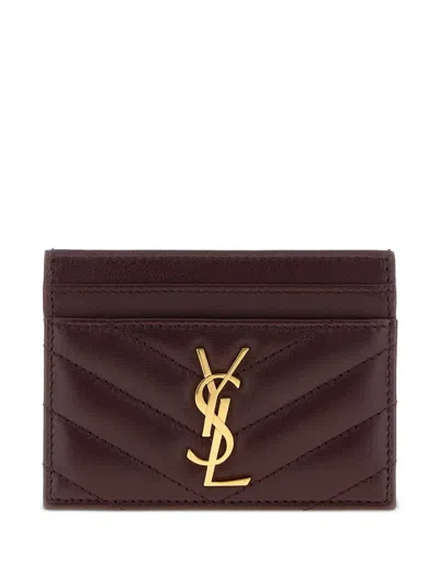 Saint Laurent Cassandre Card Case In Burgundy