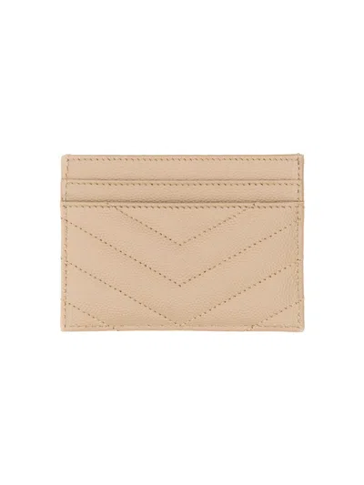 Saint Laurent Cassandre Card Case In Beige