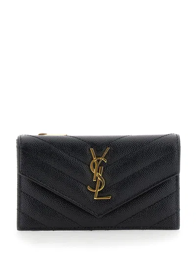 Saint Laurent Cassandre Card Case In Black