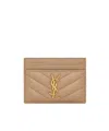 Saint Laurent Cassandre Card Case In Lambskin In Neutral