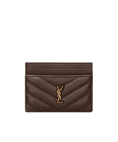 Saint Laurent Cassandre Card Case In Lambskin In Brown