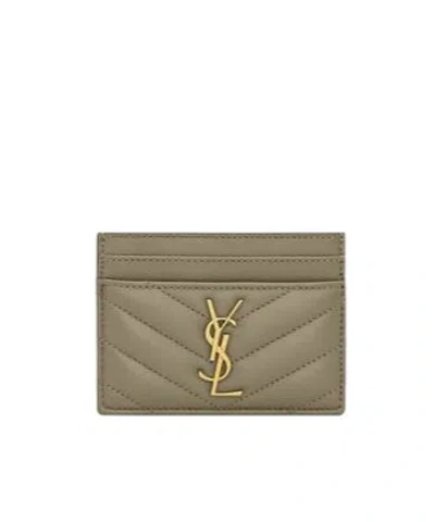 Saint Laurent Cassandre Card Case In Lambskin In Gray