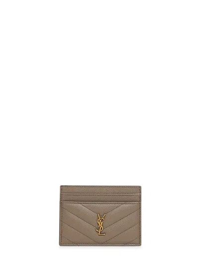 Saint Laurent Cassandre Card Case In Taupe