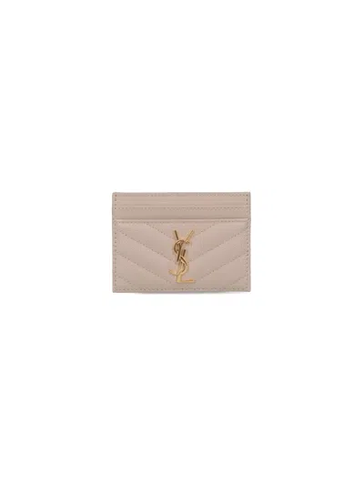 Saint Laurent 'cassandre' Card Holder In Sand