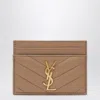Saint Laurent Cassandre Card Holder Beige In Brown